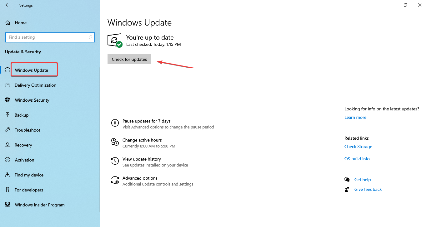 check for updates to fix brightness option not available in windows 10