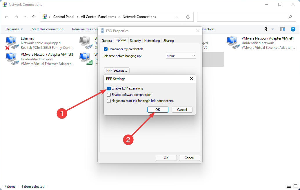Enable LCP extentions to address L2TP VPN not working in Windows 11