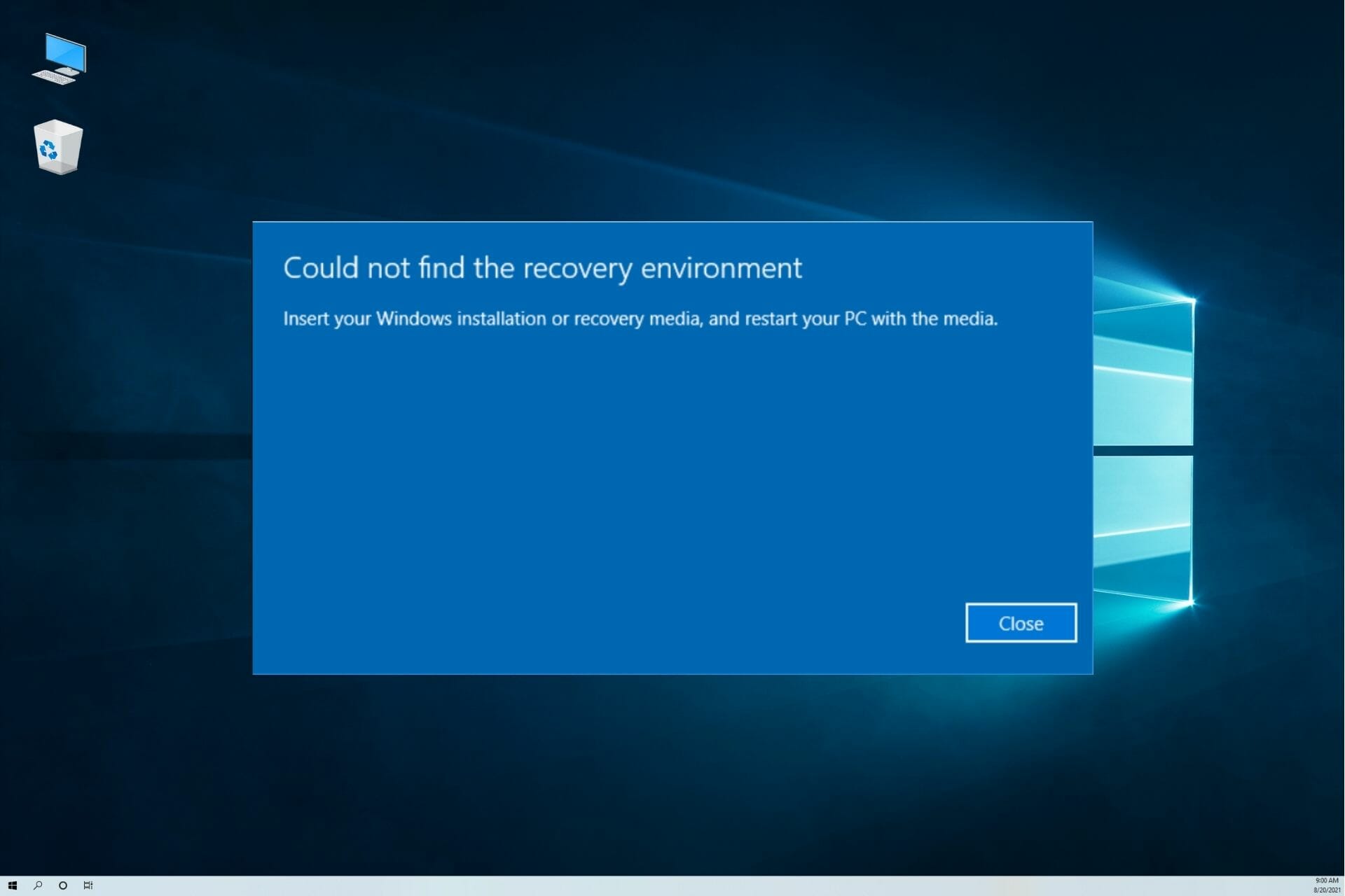 How to fix Insert your Windows installation or recovery media error