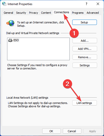 Lan settings in Internet Options