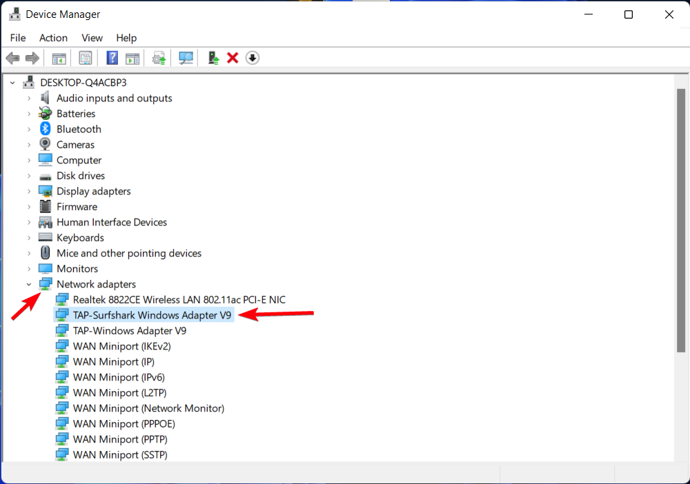 Device manager Network Adapters