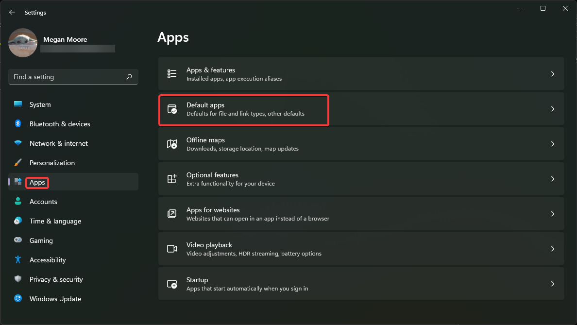 Click on apps then default apps.