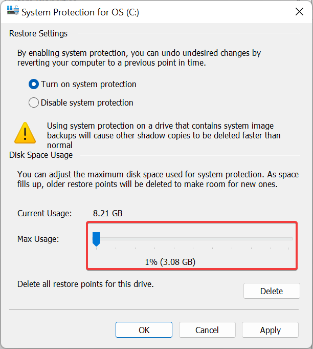 Lower max usage to fix windows needs more space to update