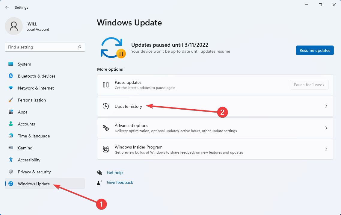 Update history in Windows Update