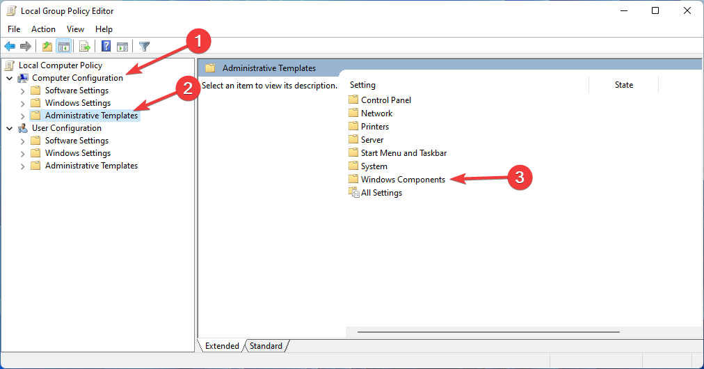 Windows components in Group policy
