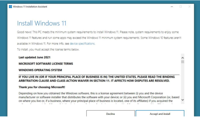 accept installation assistance windows 11 review license terms error