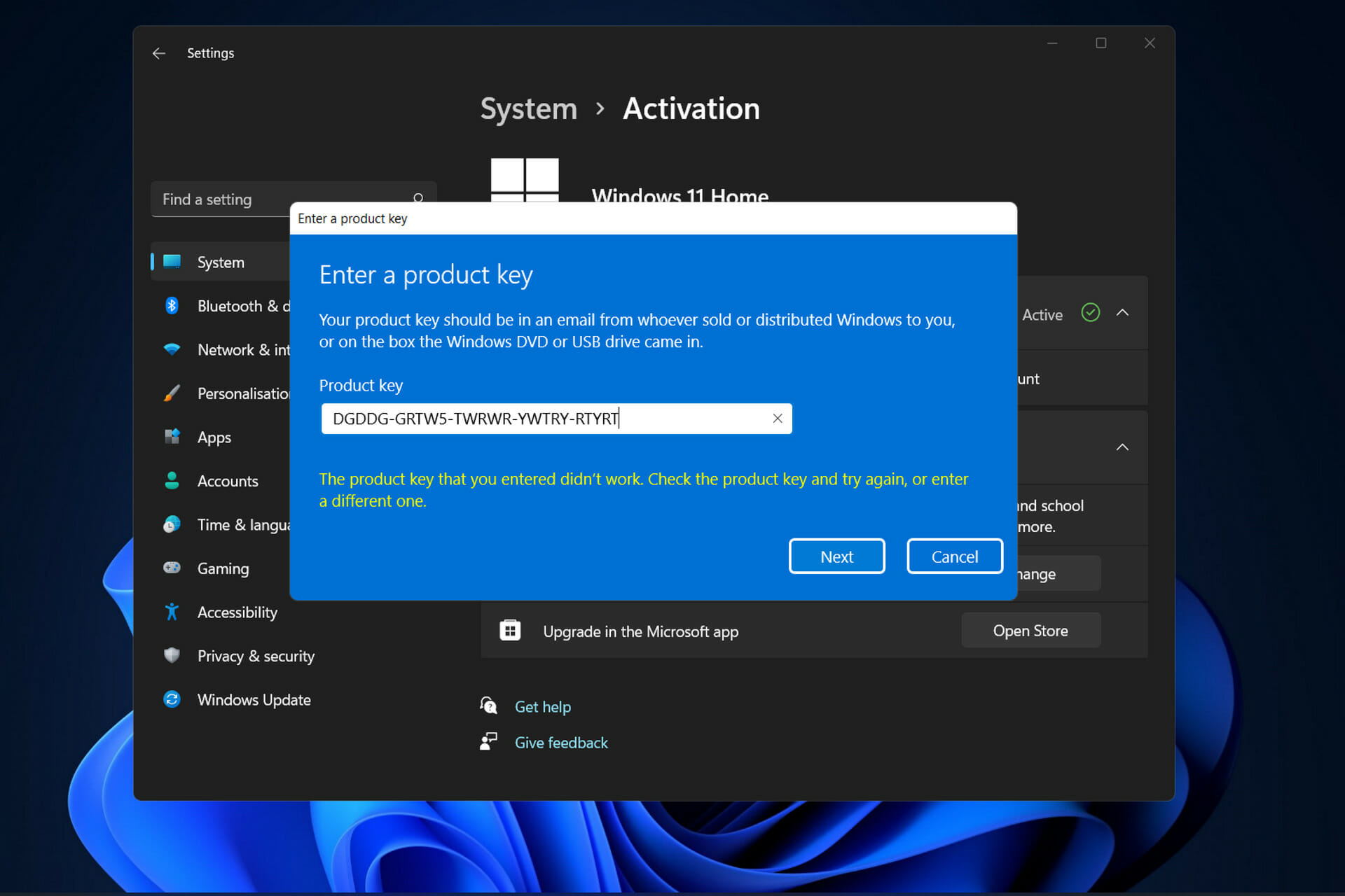 activation-error-message error 0x80004005 windows 11