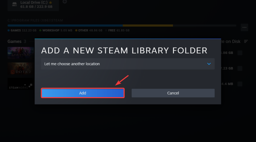 add new steam library folder
