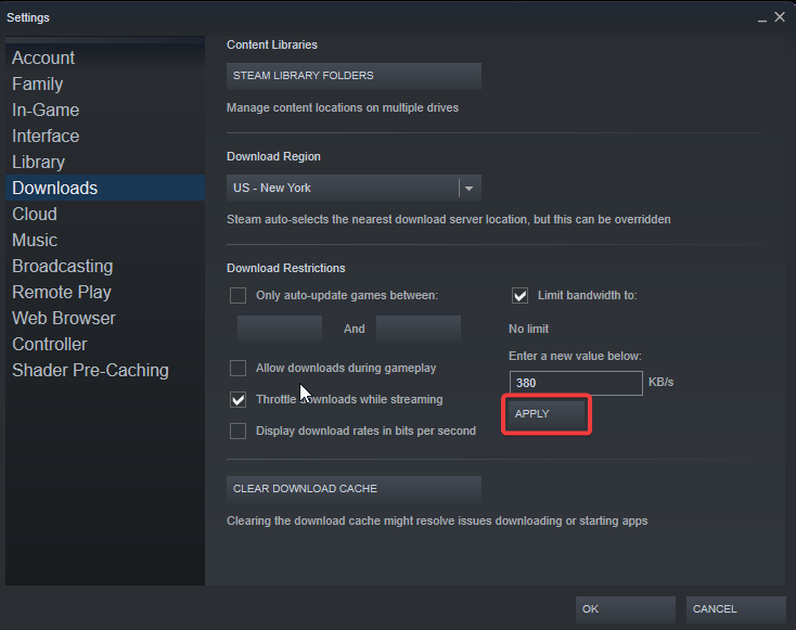 apply steam download goes on and off
