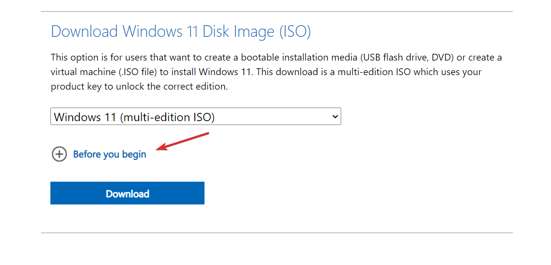 before-begin windows 11 iso download failed
