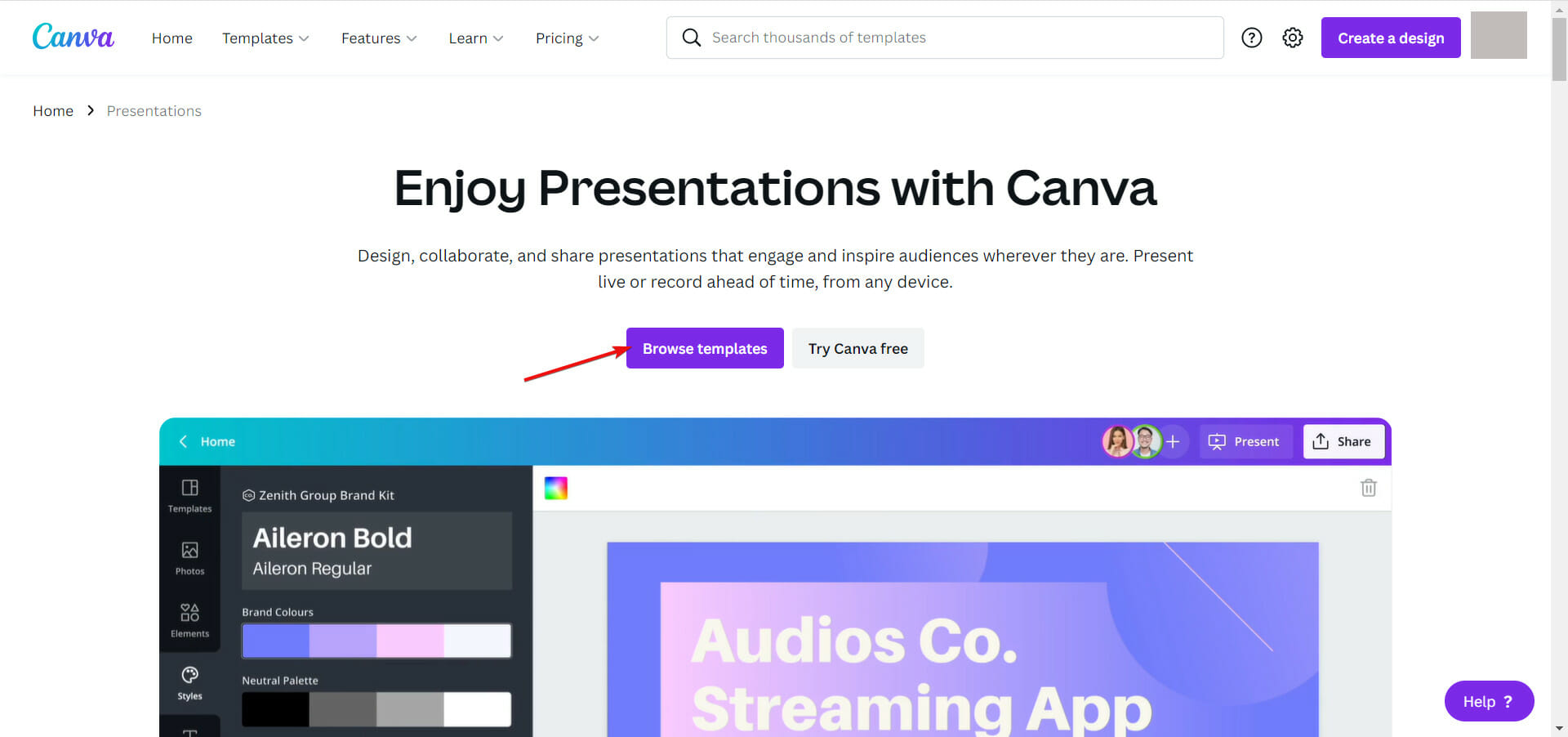 canva presentations browse