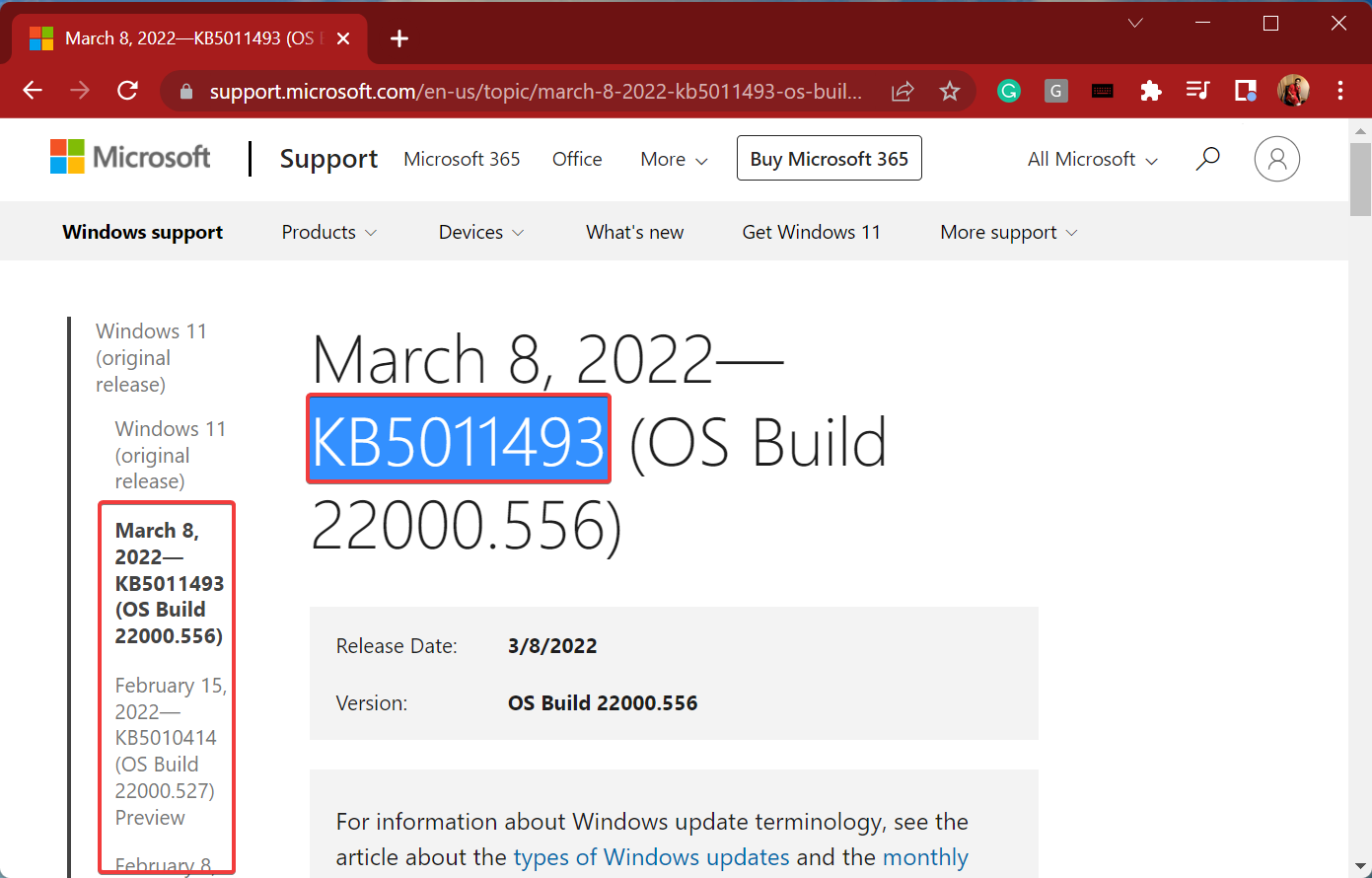 Copy KB number to fix 0x80073701 windows 11