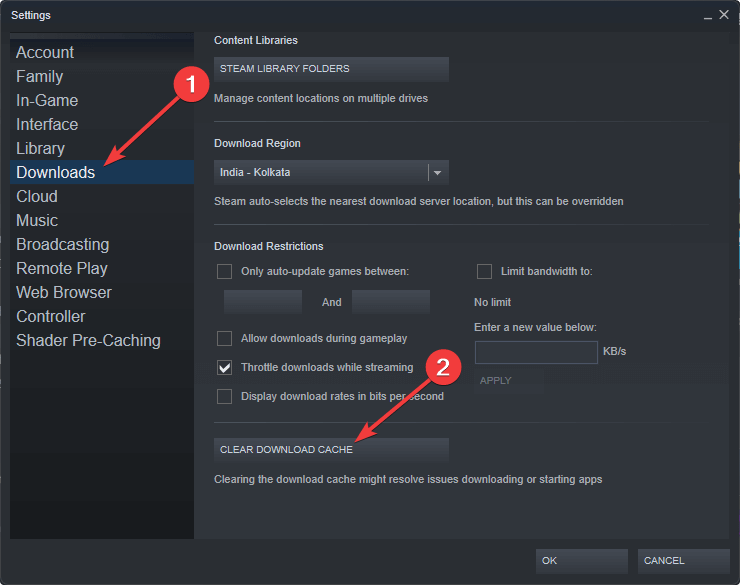 clearing steam cache