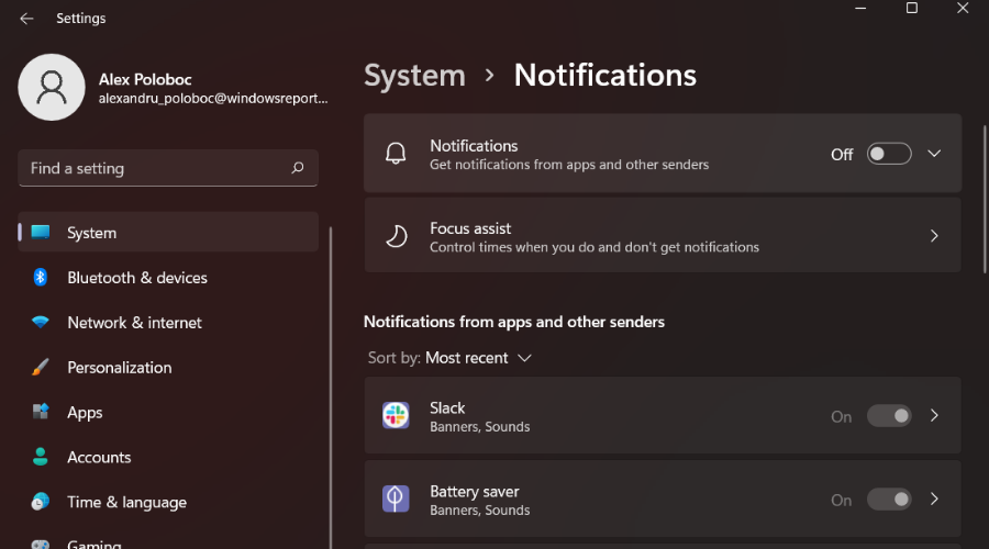 disable system notifications