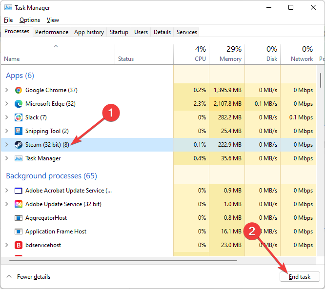 ending steam process task manager windows