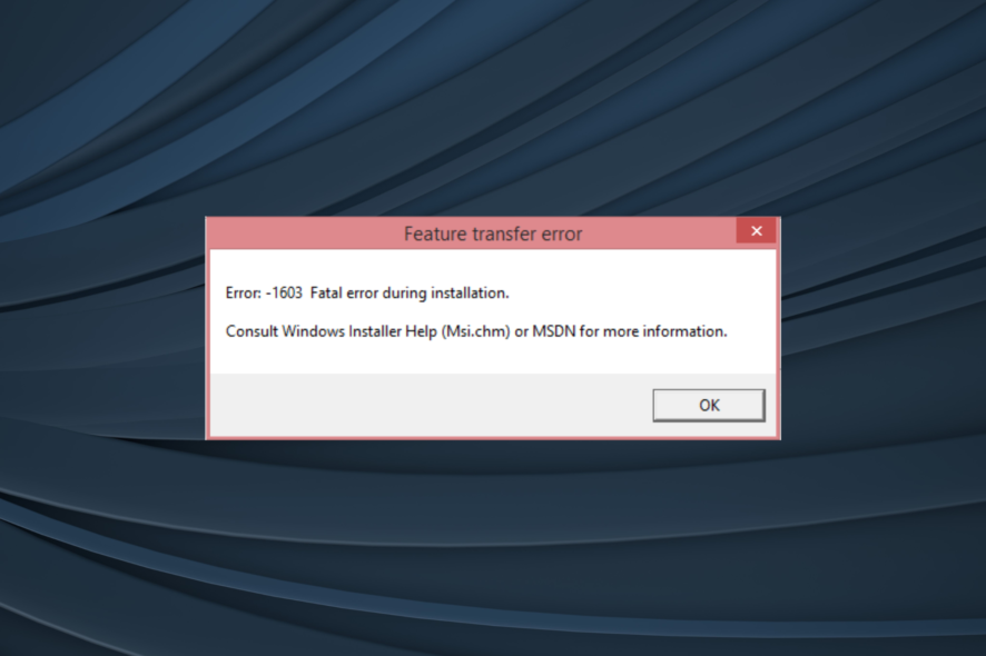 fix error 1603 in Windows 10