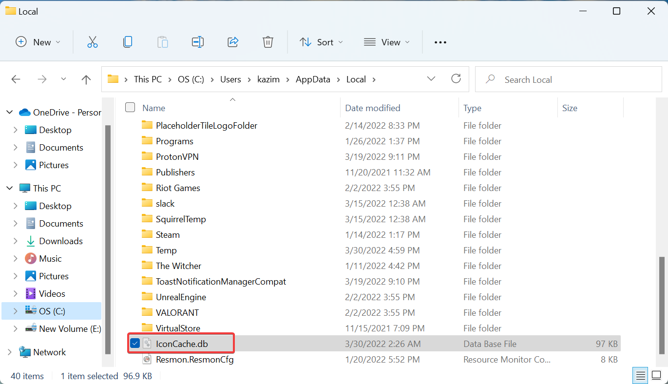 Del IconCache.db to fix windows 11 pinned apps not showing