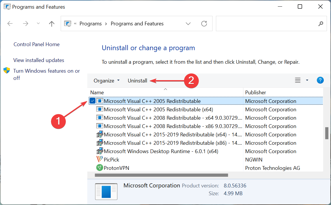 Uninstall Microsoft C++ Redistributables to fix 0xc00007b error windows 11