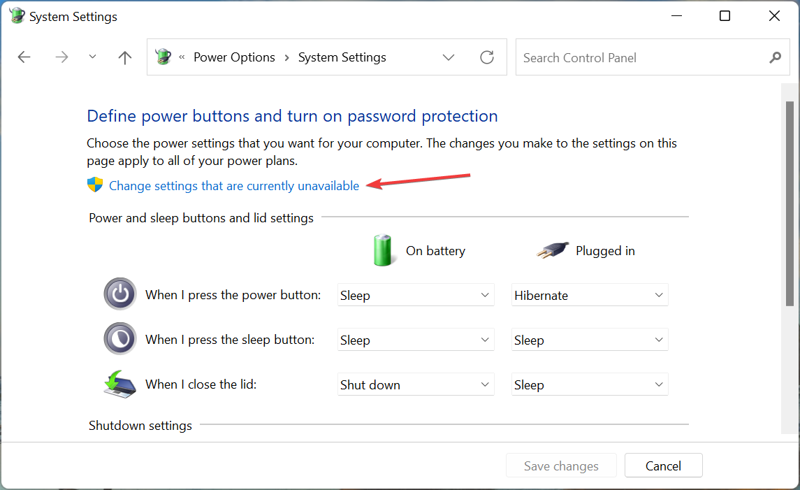 Change settings that are currently unavailable to fix bitlocker error windows 11