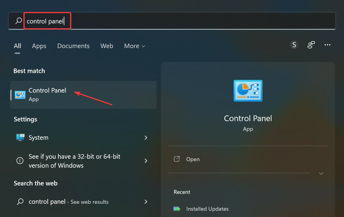 Launch Control panel to fix windows 11 VPN error 720
