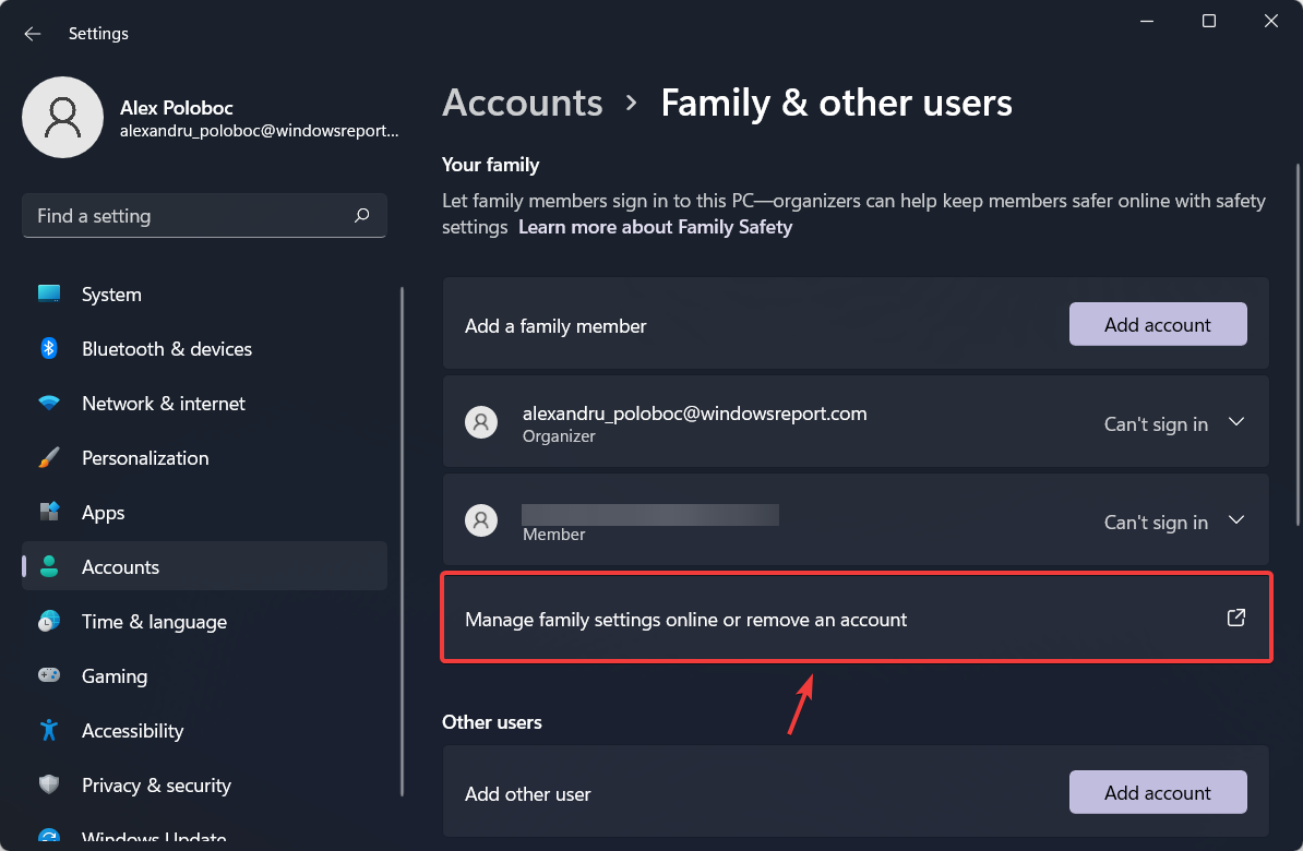 family manage settings