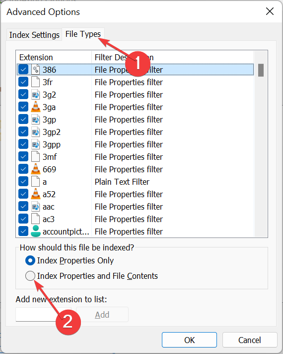 file types windows 11 file explorer search not working