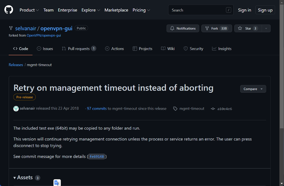 github connecting to management interface failed