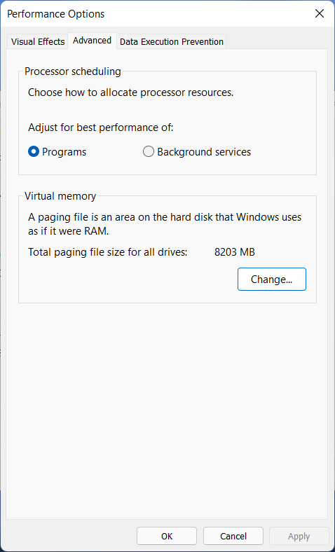 increase virtual memory windows 11