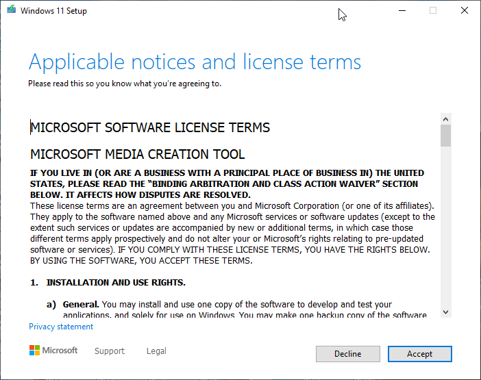 media tool application license windows 11 review terms error