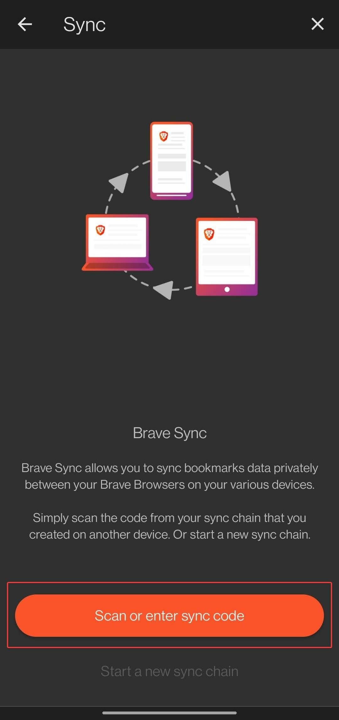 Tap on sync in Brave on mobile.