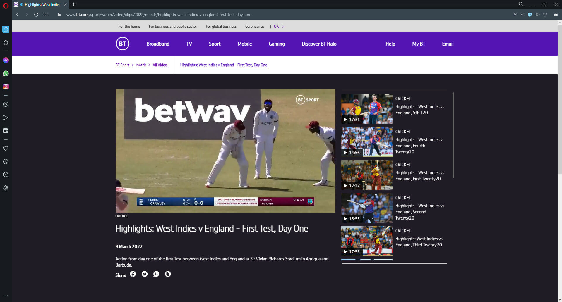 Opera is the best browser for BT Sport.