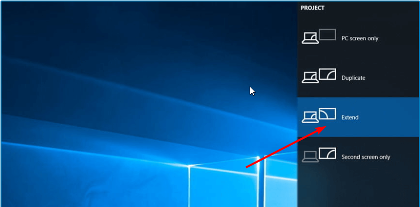 option dual monitor wont extend