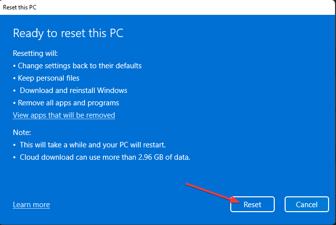 Reset button driver unloaded without cancelling pending operations windows 11