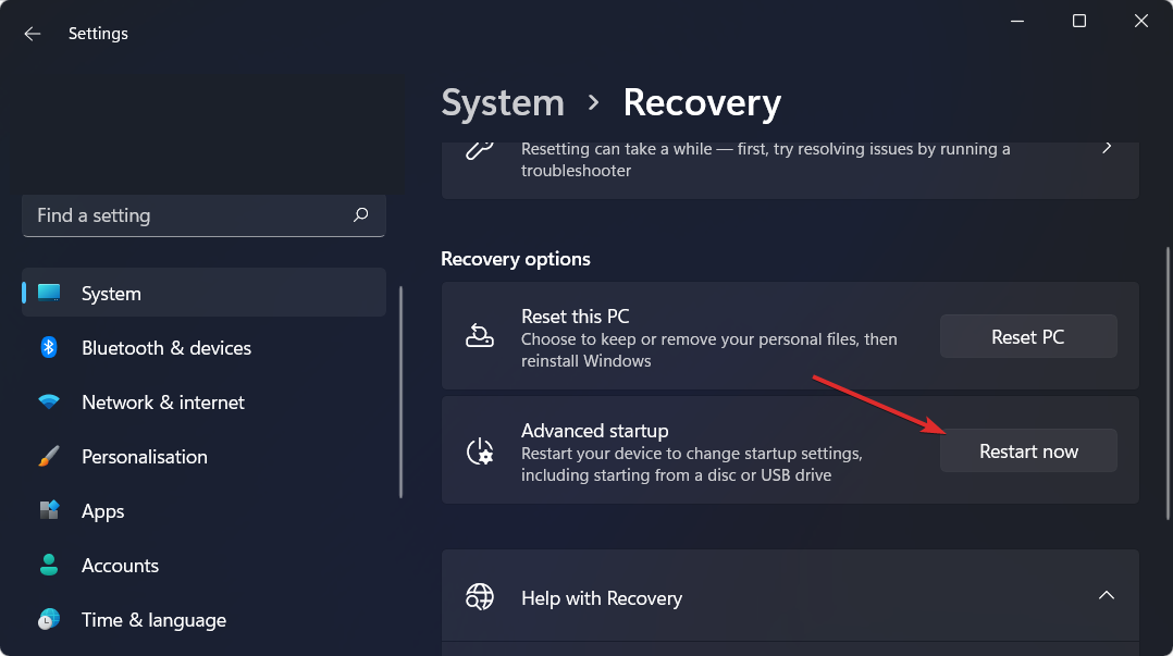 restart-now-button how to enter recovery mode windows 11