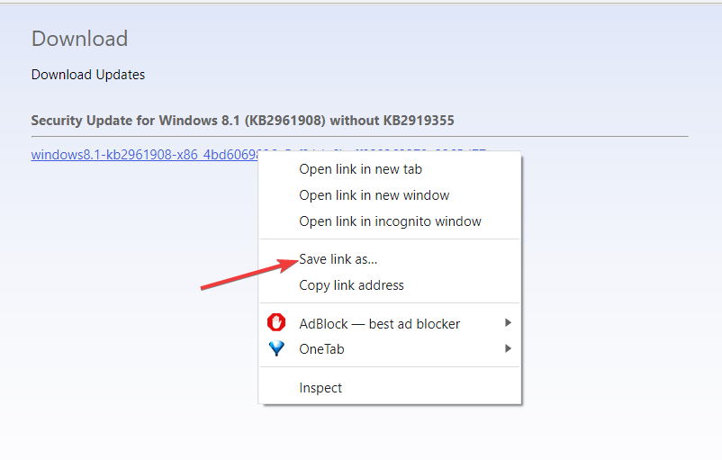 Save link link option windows 11 update error 0x800f0922