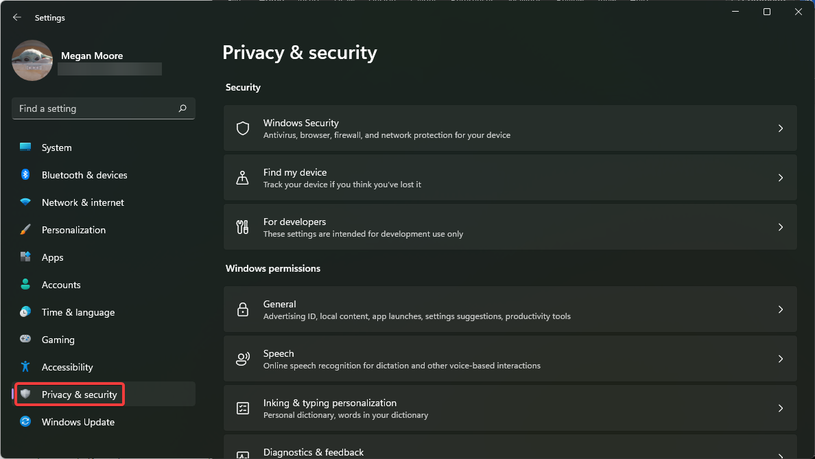 In settings, open privacy and security.