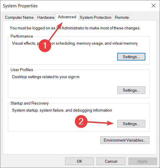 startup and recovery settings windows