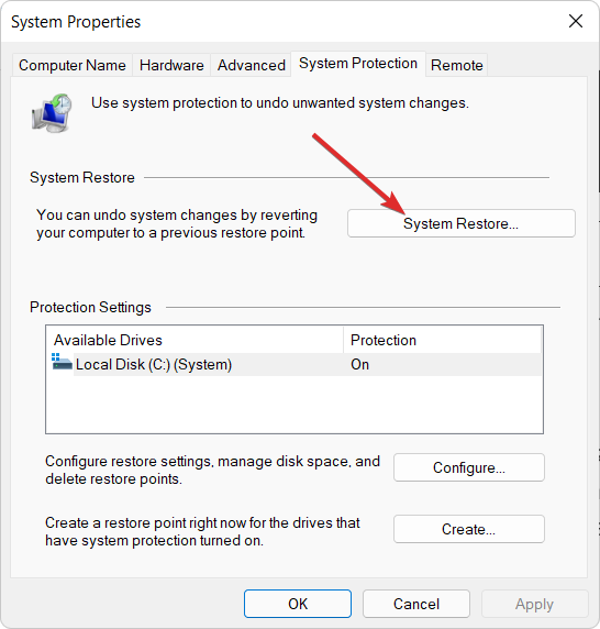system-restore-button windows 11 error system thread exception not handled