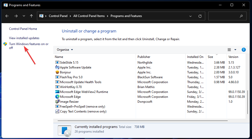 Turn Windows features on or off windows 11 update error 0x800f0922
