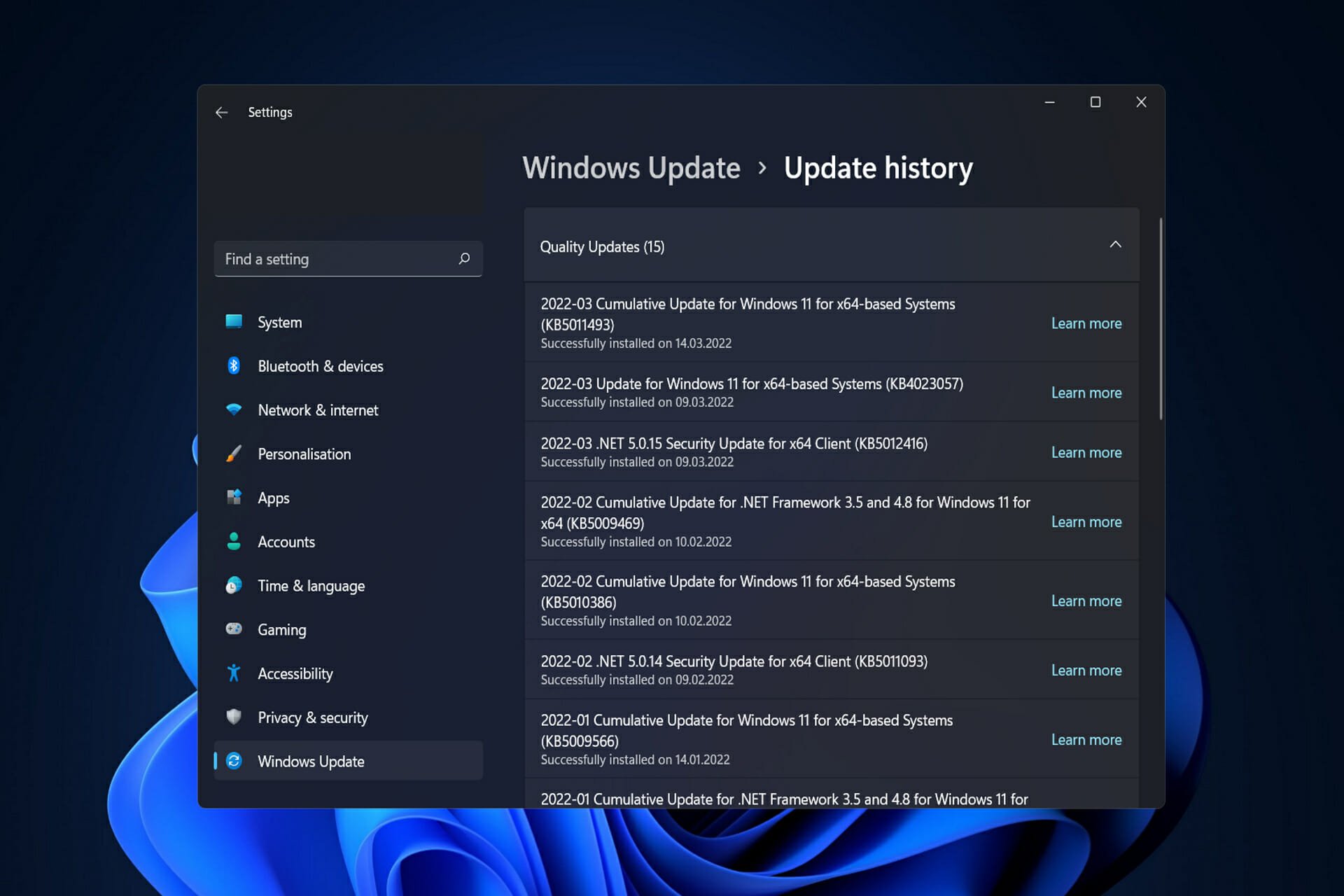 update-history windows 11 error after update