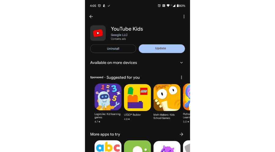 update yt kids android