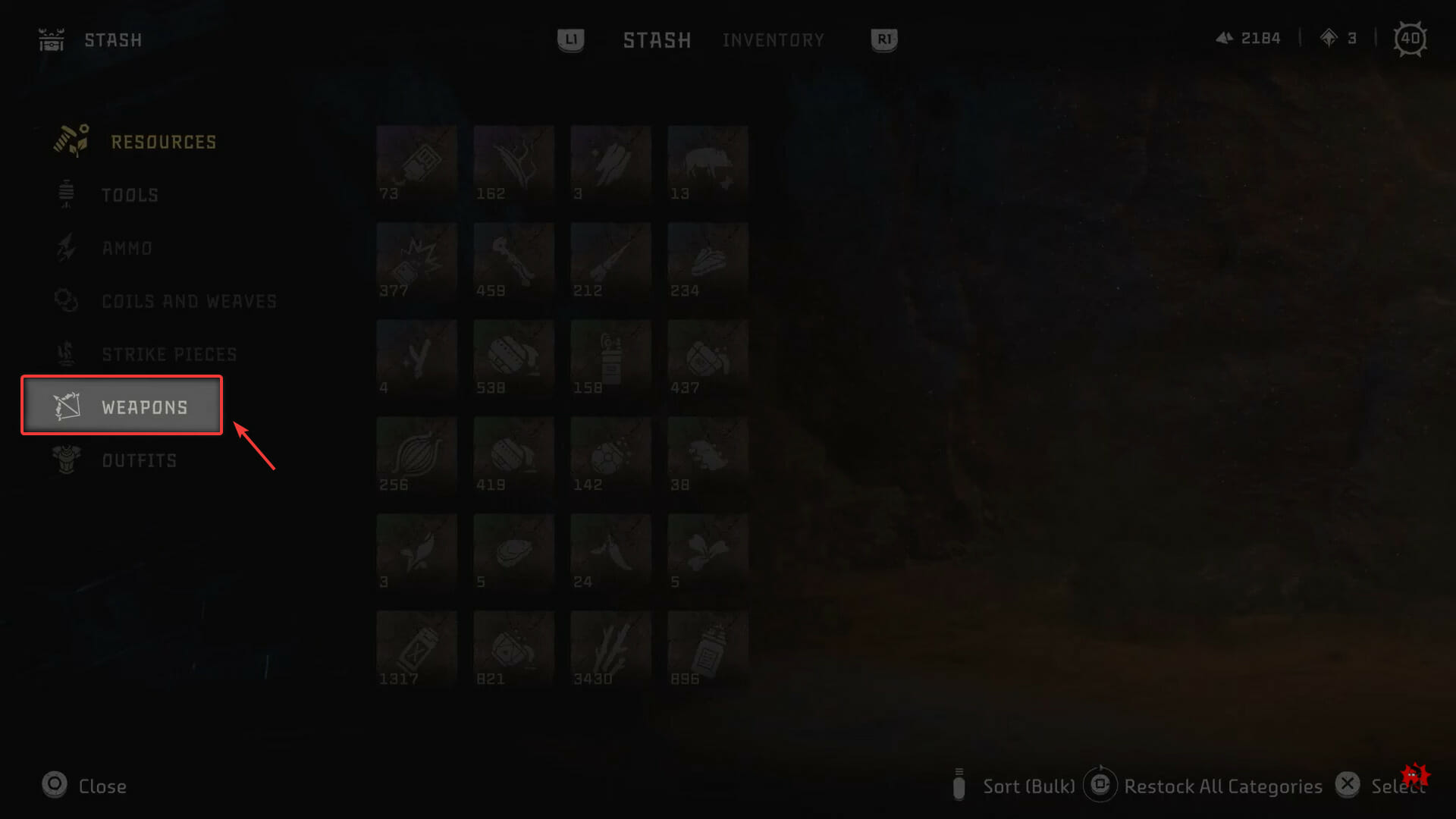 weapons tab