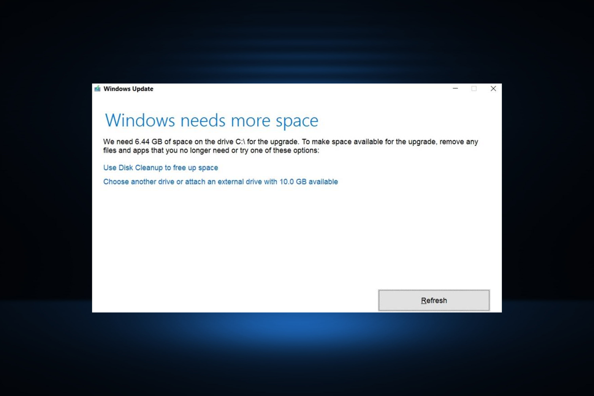 fix windows needs more space to update error
