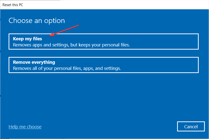 windows reset options