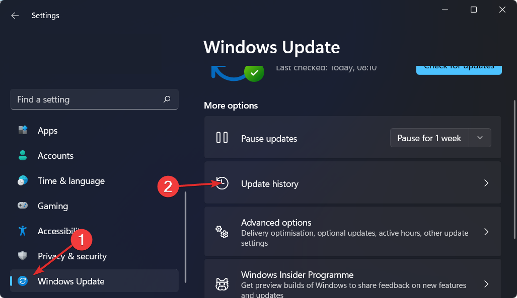 windows-update-history-choice windows 11 error after update