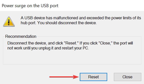 Reset to fix usb port not working after power surge