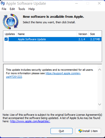 Apple Software Update window windows 11 not recognizing ipad
