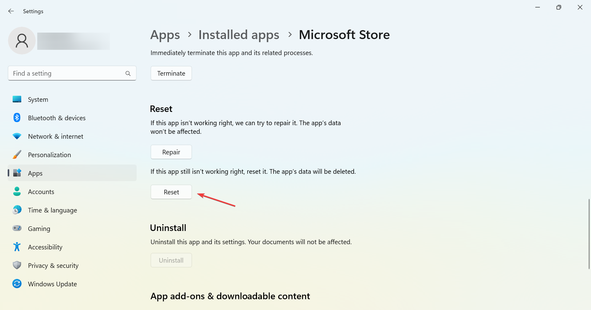 reset to fix windows 11 microsoft store not installing apps