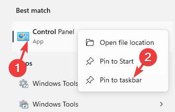 right click on control panel and pin to Taskbar