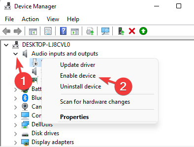 Enable microphone in Device Manager
